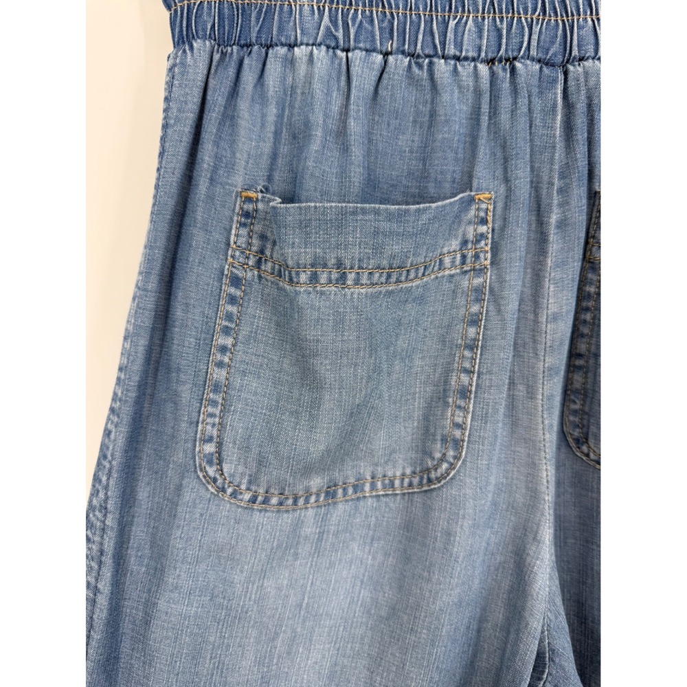 Knox Rose Paperbag Waist Pants Women XS Blue Denim Wide Leg Belted Lyocell - Picture 7 of 10